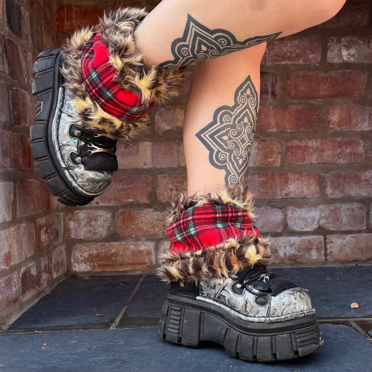 Tartan X Leopard Reversible Boot Cuffs