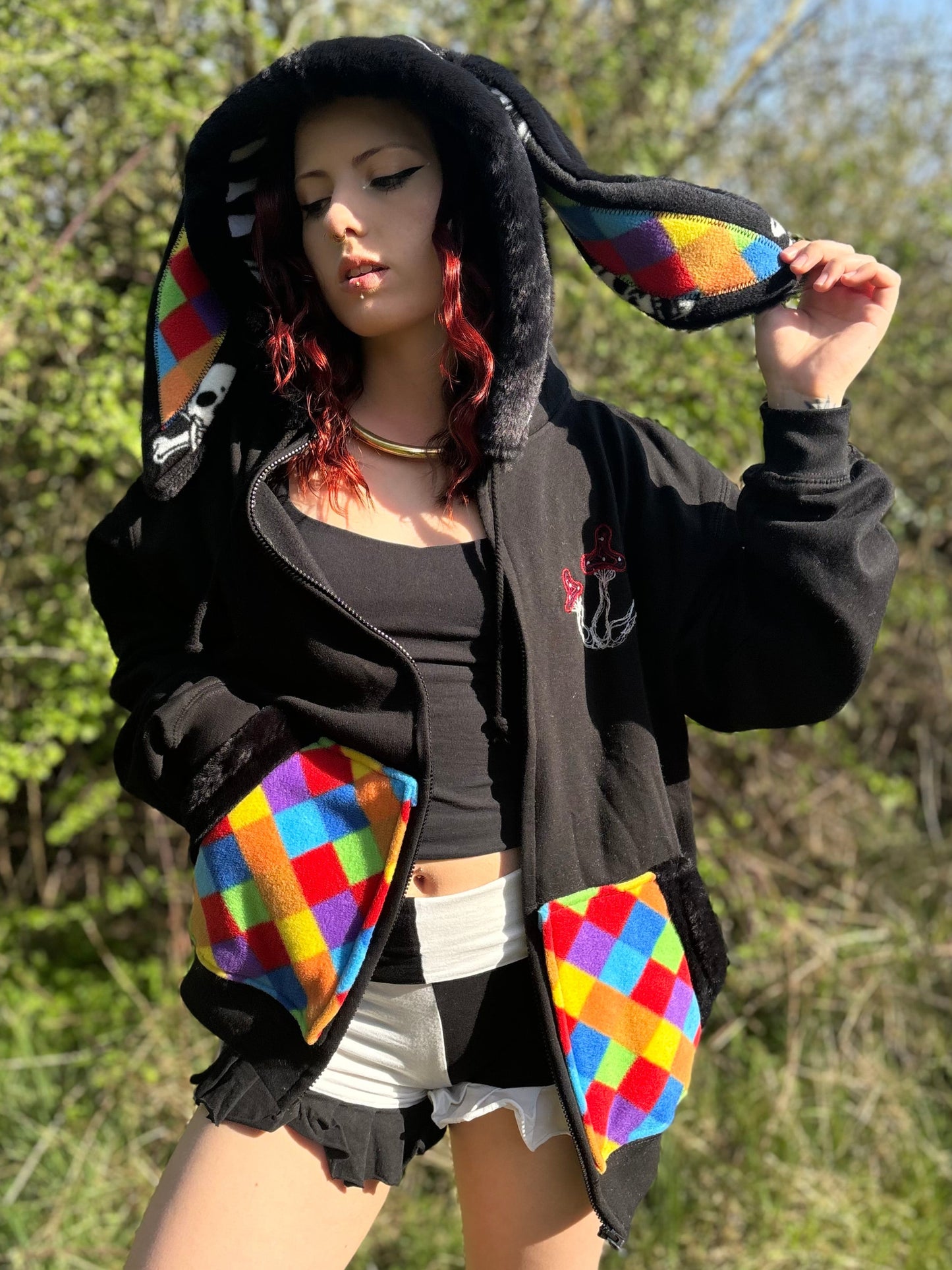 Bunny Ear Faux Fur & Fleece Zip Up