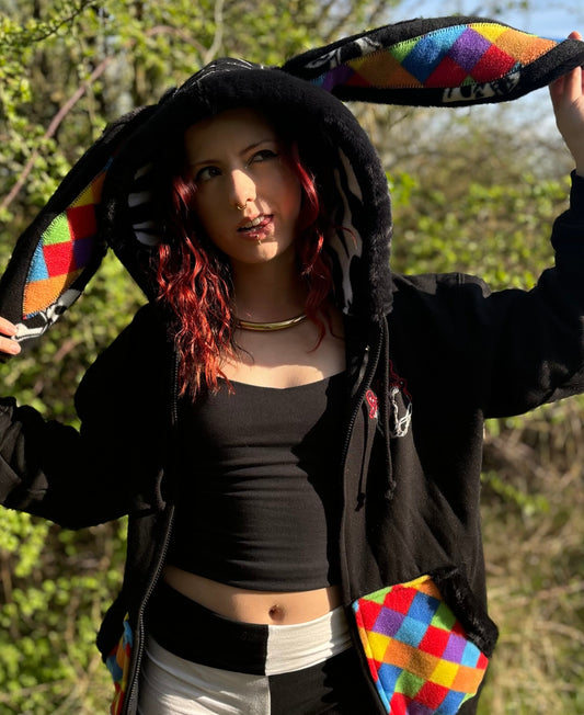 Bunny Ear Faux Fur & Fleece Zip Up