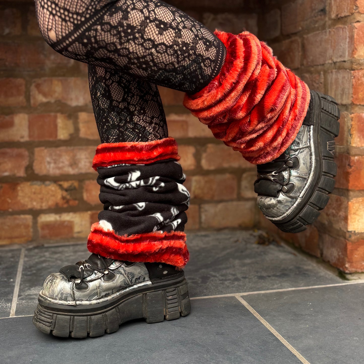 Reversible Orange/Purple Stripe X Skull Leg Warmers