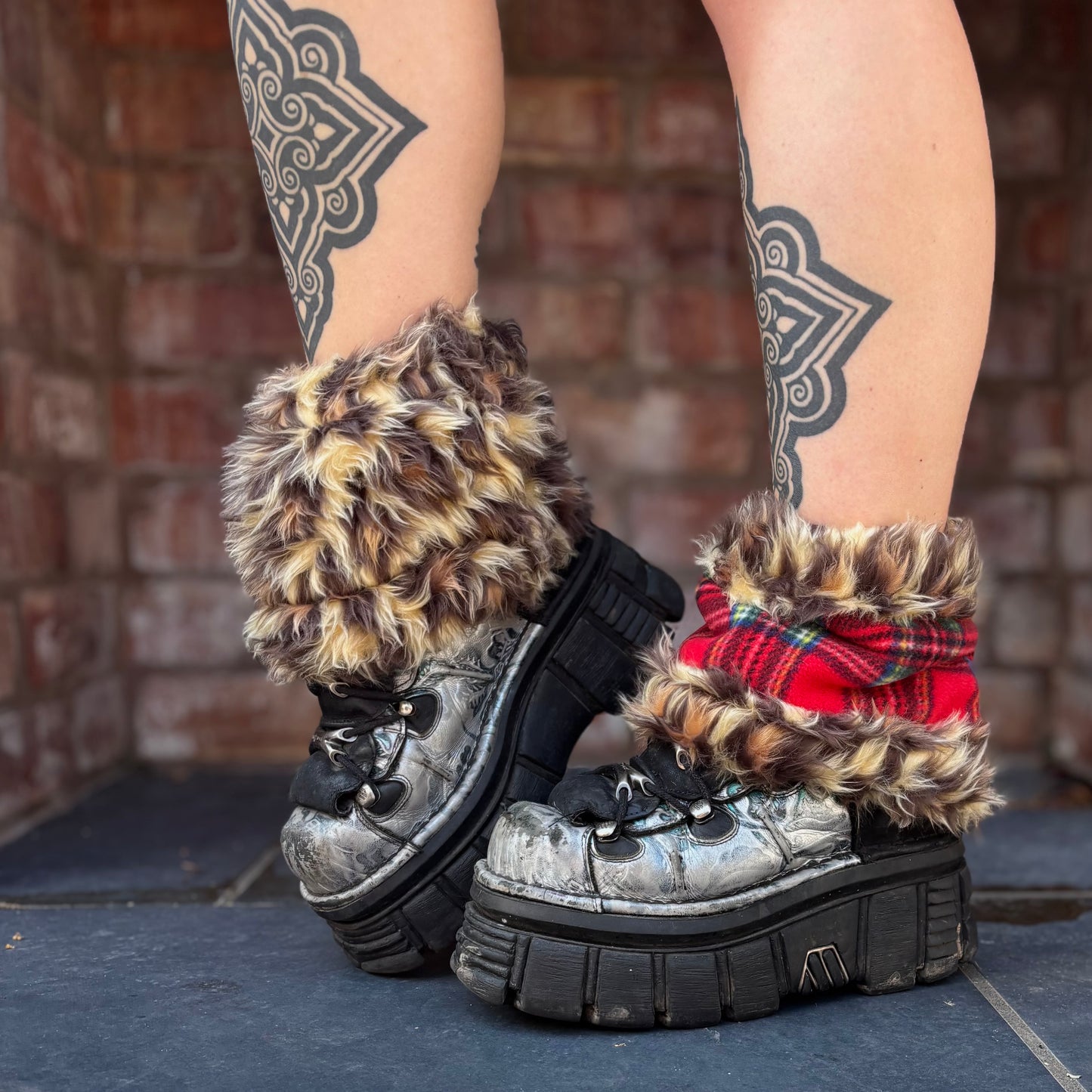 Tartan X Leopard Reversible Boot Cuffs
