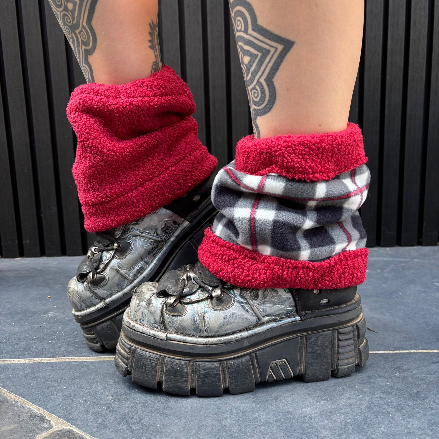 Tartan X Red Sherpa Ankle Warmers
