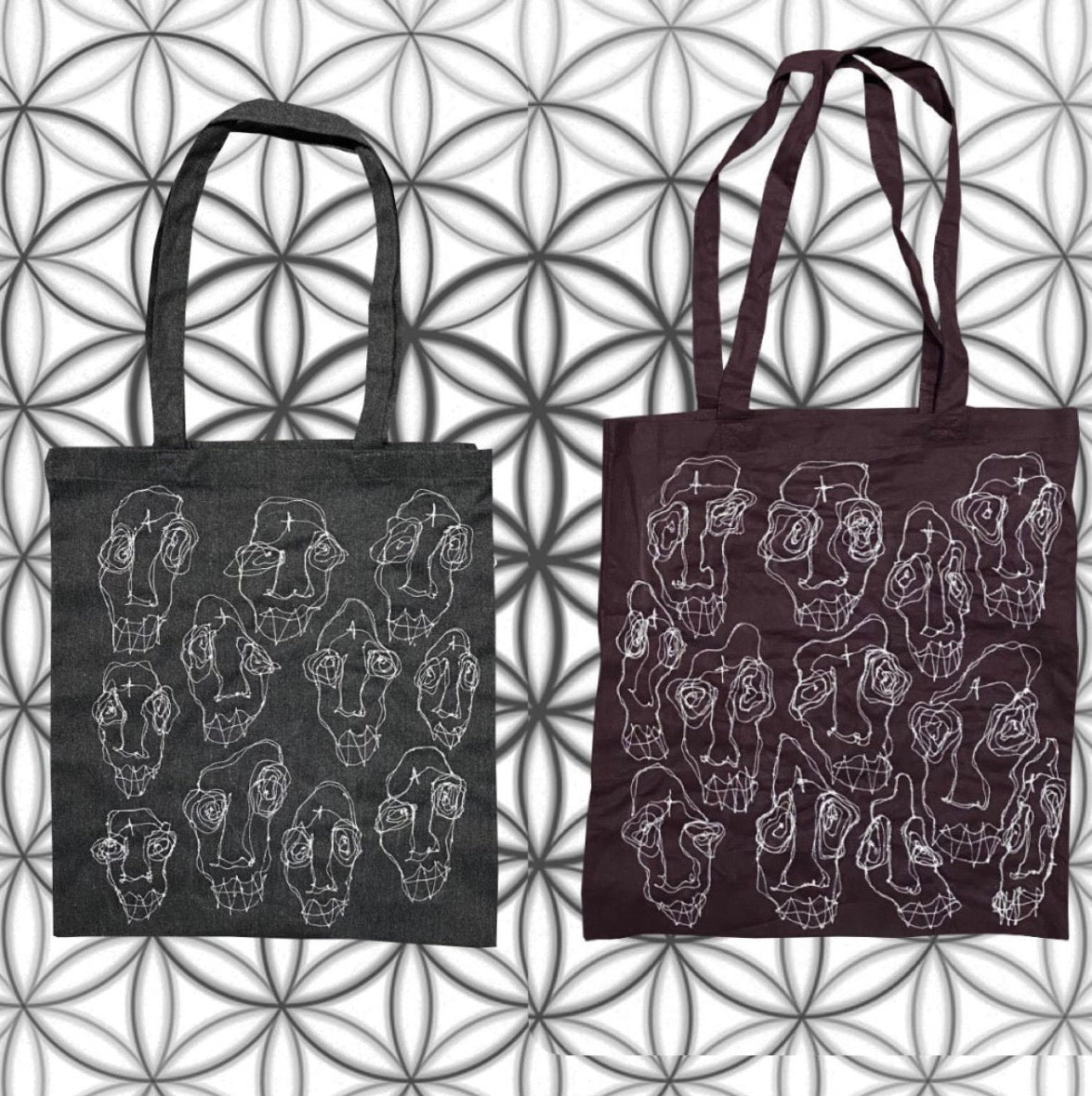 Freehand Faces Tote Bags