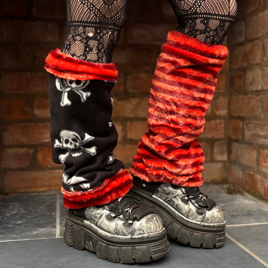 Reversible Orange/Purple Stripe X Skull Leg Warmers