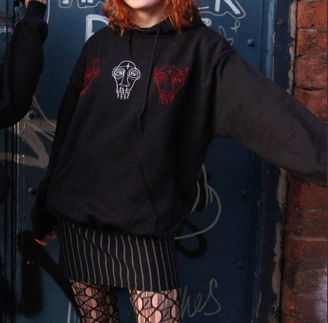 Embroidered Angel/Devil Hoodie (Black/Red/White)
